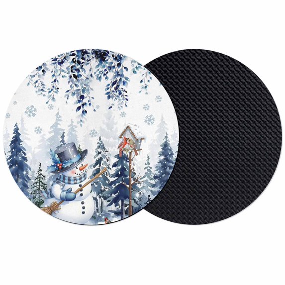 Blue Snowman Christmas Coasters Set of 2, Absorbent Coasters for Drinks, Xmas Tree Forest Eucalyptus Leaves Coaster for Desk Coffee Table Protection, Home Decor House Warming Gifts 4"