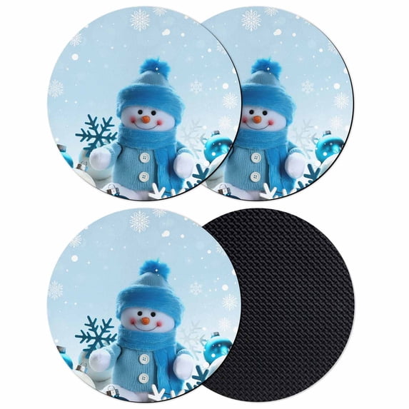 Blue Snowman Christmas Coasters Set of 4, Absorbent Coasters for Drinks, Xmas Snowflake Ball Winter Coaster for Desk Coffee Table Protection, Home Decor House Warming Gifts 4"
