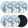 thumbnail image 1 of Blue Snowman Christmas Coasters Set of 6, Absorbent Coasters for Drinks, Xmas Tree Snowflake Winter Elk Coaster for Desk Coffee Table Protection, Home Decor House Warming Gifts 4", 1 of 8