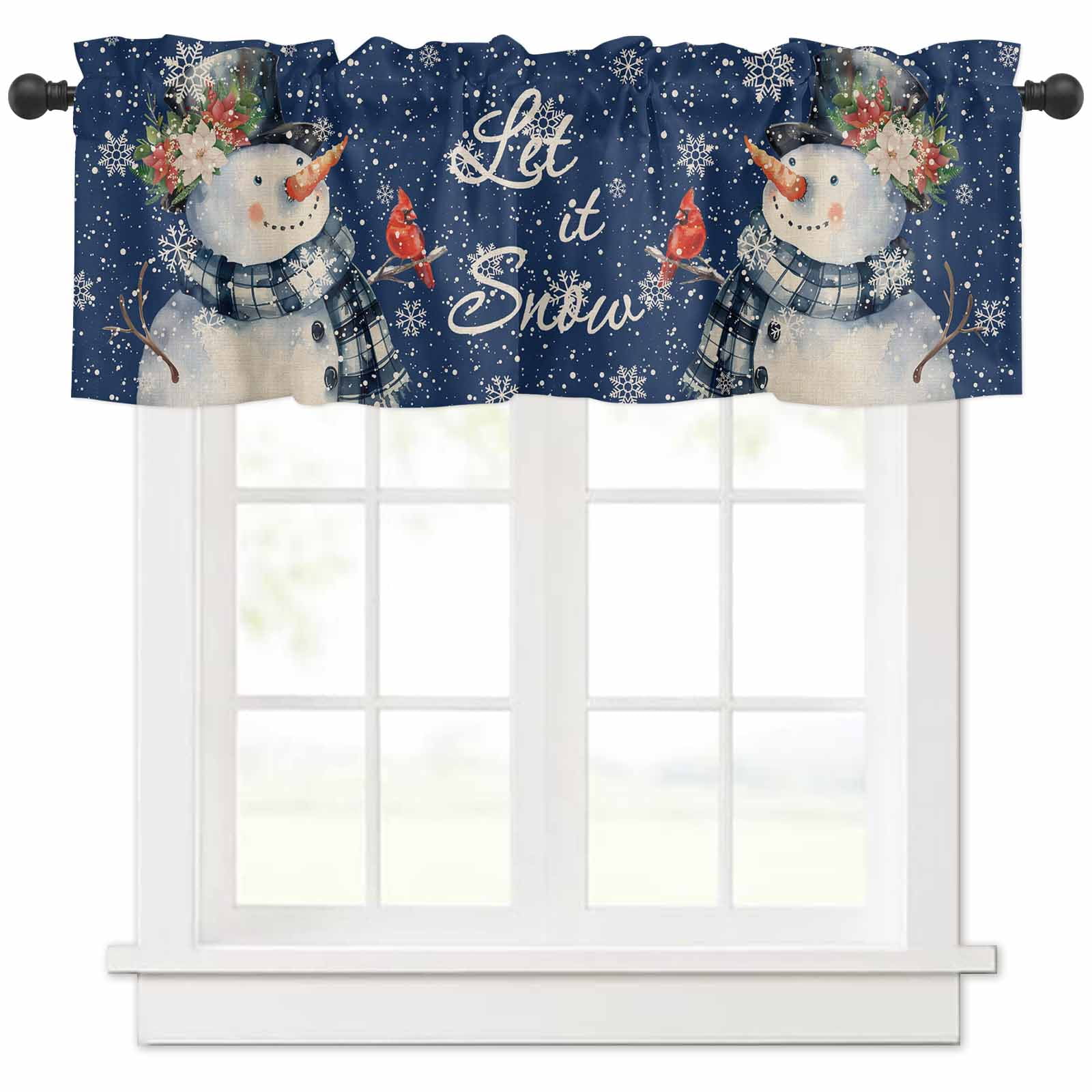 Blue Snowman Christmas Curtain Valances for Windows Treatment Tier