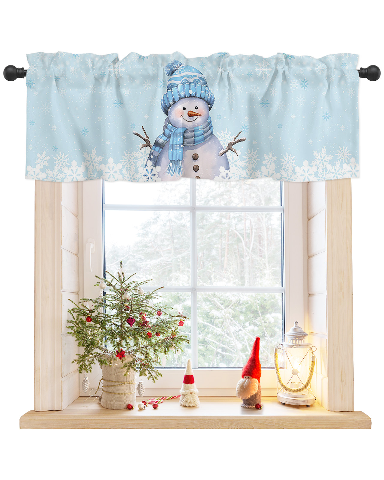 Blue Snowman Christmas Curtain Valances for Windows Treatment Tier