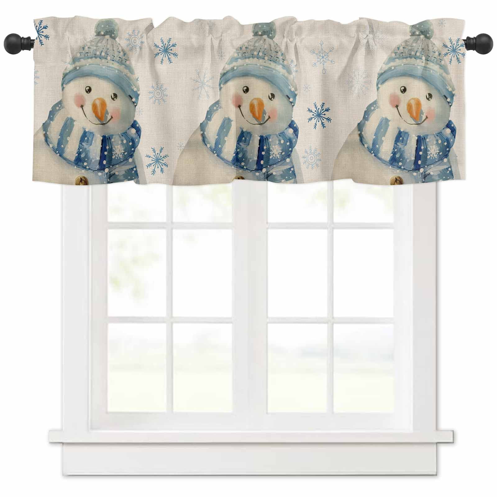 Blue Snowman Christmas Curtain Valances for Windows Treatment Tier