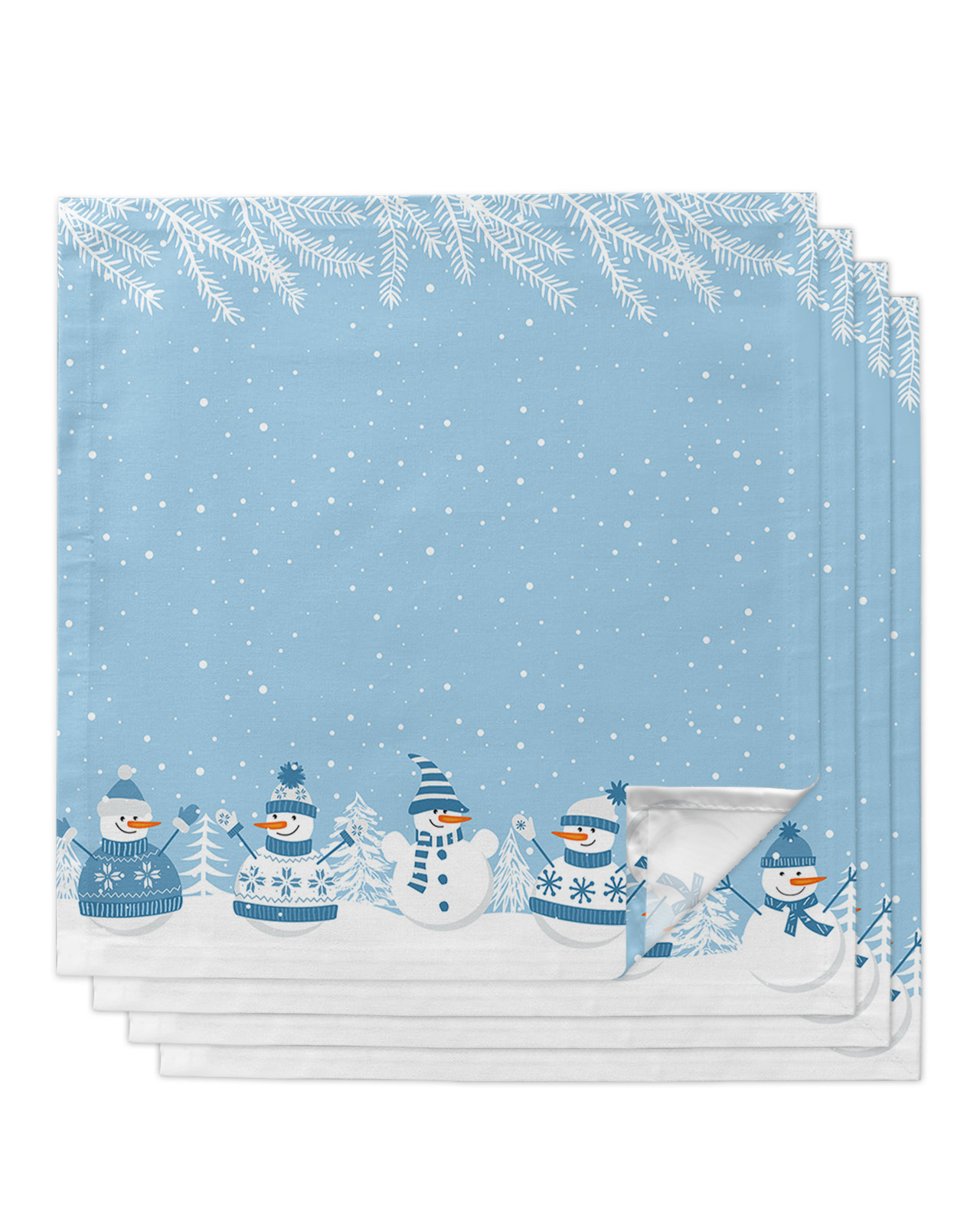 Blue Snowman Christmas Dinner Napkins Cloth Set of 4, Polyester Napkins