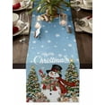 thumbnail image 1 of Blue Snowman Christmas Dresser Scarf Farmhouse, Dining Table Decorations for Wedding/Parties, Gifts Xmas Tree Winter Snowflake Table Runner 60 Inches Long for Kitchen Dining, 13 x 60 In, 1 of 9