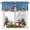 thumbnail image 1 of Blue Snowman Christmas Gift Valances for Windows, 54 x 18in, Xmas Tree Winter Snowflake Elk Rod Pocket Kitchen Valance Curtain Light Filtering Window Treatments for Living Room Bedroom, 1 Panel, 1 of 7