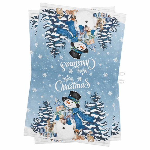 Blue Snowman Christmas Kitchen Towels Set of 2, Water Absorbent Dish Towel, Xmas Snowflake Gifts Winter Elk Decorative Hand Towels - Quick Drying Cloth for Cooking Baking, 18x28 Inch