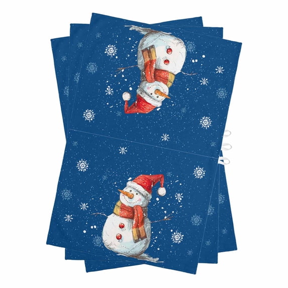 Blue Snowman Christmas Kitchen Towels Set of 3, Water Absorbent Dish Towel, Xmas Snowflake Watercolor Decorative Hand Towels - Quick Drying Cloth for Cooking Baking, 18x28 Inch