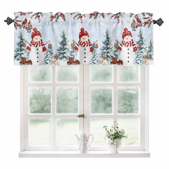 Blue Snowman Christmas Kitchen Valances for Windows 42x12 Inch Kitchen Curtains Valances Rod Pocket Xmas Tree Branch Birds Bathroom Window Valances for Window Treatment Decor