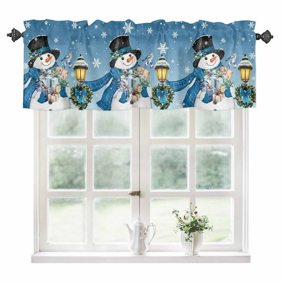 Blue Snowman Christmas Kitchen Valances for Windows 54x18 Inch Kitchen Curtains Valances Rod Pocket Xmas Gifts Wreath Snowflake Bathroom Window Valances for Window Treatment Decor