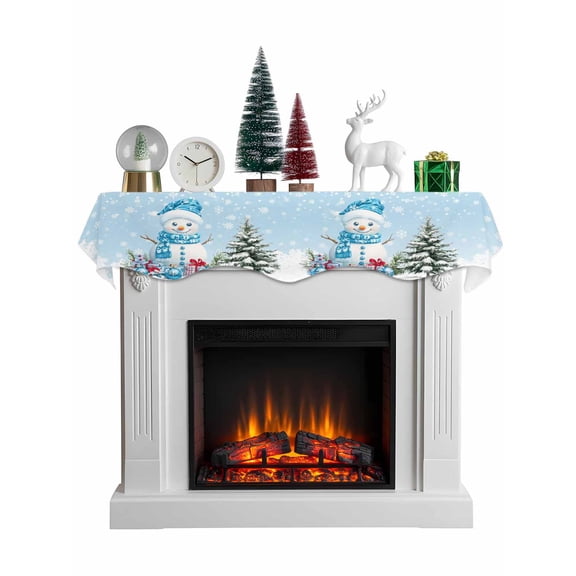Blue Snowman Christmas Mantel Scarf Fireplace Decorations for Living Room, Snowflake Xmas Tree Balls Fireplace Mantel Scarf Cover Runner for Halloween/Thanksgiving/Christmas Decor 70"x17"