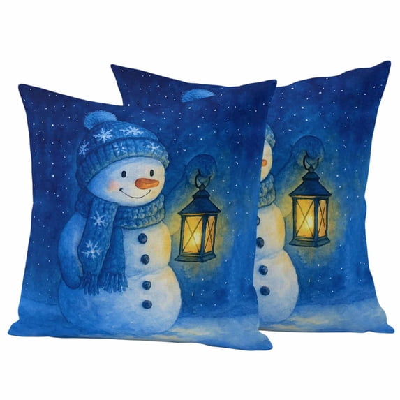 Blue Snowman Christmas Outdoor Waterproof Pillow Covers, Xmas Snowflake Modern Art Decorative Square Throw Pillowcase Sofa Cushion Sham for Patio/Couch/Chair, 26"x26" 2 Pack