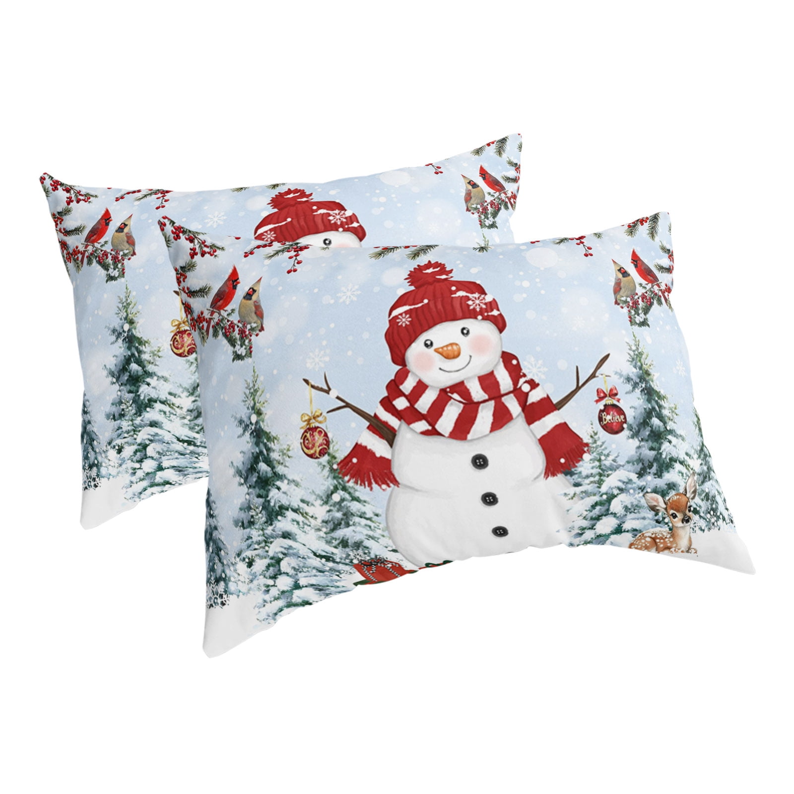 Blue Snowman Christmas Pillow Covers Decorative Pillow Cases King Size ...