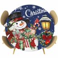 thumbnail image 1 of Blue Snowman Christmas Round Tablecloth, Fitted Table Cover with Elastic for 55"-60" Round Tables, Xmas Snowflake Botanical Table Cloth Outdoor Indoor Dinning Party Waterproof Tablecloths, 1 of 7
