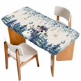 thumbnail image 1 of Blue Snowman Christmas Table Cloths for 3 Foot Rectangle Tables, Xmas Snowflake Eucalyptus Leaves Rustic Patio Waterproof Elastic Fitted Tablecloths, Washable Rectangular Table Cover for Camping, 1 of 8