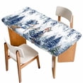 thumbnail image 1 of Blue Snowman Christmas Table Cloths for 4 Foot Rectangle Tables, Xmas Tree Forest Eucalyptus Leaves Patio Waterproof Elastic Fitted Tablecloths, Washable Rectangular Table Cover for Camping, 1 of 8