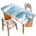 thumbnail image 1 of Blue Snowman Christmas Table Cloths for 4 Foot Rectangle Tables, Xmas Tree Snowflake Winter Elk Patio Waterproof Elastic Fitted Tablecloths, Washable Rectangular Table Cover for Camping, 1 of 8