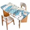 thumbnail image 1 of Blue Snowman Christmas Table Cloths for 6 Foot Rectangle Tables, Xmas Tree Snowflake Winter Rustic Elk Patio Waterproof Elastic Fitted Tablecloths, Washable Rectangular Table Cover for Camping, 1 of 8