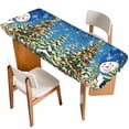 thumbnail image 1 of Blue Snowman Christmas Table Cloths for 8 Foot Rectangle Tables, Xmas Tree Ball Snowflake Winter Patio Waterproof Elastic Fitted Tablecloths, Washable Rectangular Table Cover for Camping, 1 of 8