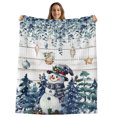 thumbnail image 1 of Blue Snowman Christmas Throw Blanket,Flannel Fleece Blanket with Striped Design for Couch,Xmas Snowflake Eucalyptus Leaves Wooden Soft All Season Plush Blankets for Sofa Office Chair 30"x40", 1 of 9