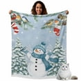 thumbnail image 1 of Blue Snowman Flannel Blanket for Bed,Travel and Camping, Winter Christmas Tree Birds Snowflake Stocks Super Soft Cozy Blanket for All Seasons 60"x80", 1 of 9