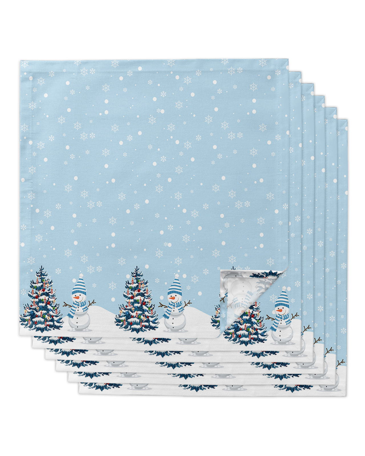 Blue Snowman Snowflake Christmas Dinner Napkins Cloth Set of 6