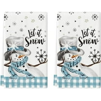 Blue Snowman Winter Kitchen Towels Dish Towels, 18x26 Inch Daily Buffalo Plaid Christmas Decoration Hand Towels Set of 2