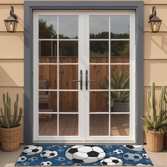 Blue Soccer Balls Pattern Door Rugs,Washable Non Slip Door Mats Indoor,Decorative Door Mats,Entry Mat Indoor for Entrance,Bedroom,Kitchen,Bathroom,16"x47"