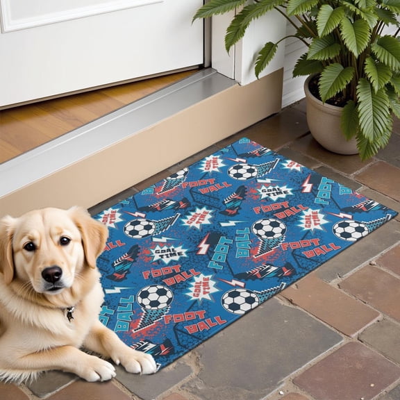 Blue Soccer Elements Pattern Door Rugs,Washable Non Slip Door Mats Indoor,Decorative Door Mats,Entry Mat Indoor for Entrance,Bedroom,Kitchen,Bathroom,16"x24"