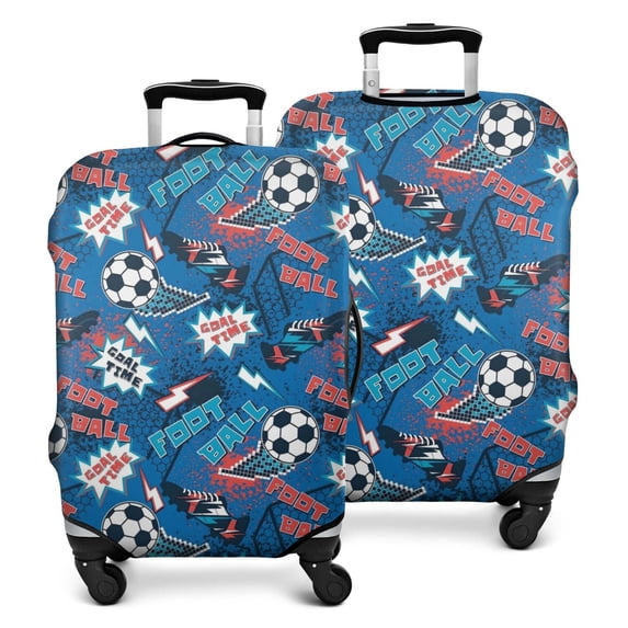 Blue Soccer Elements Pattern Luggage Cover Fashion Suitcase Cover Baggage Covers Fit 25-28 Inch Luggage (Go Travel)