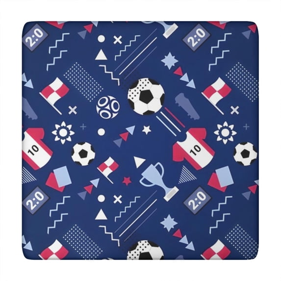 Blue Soccer Elements Pattern Square Fitted Tablecloth with Elastic Edge,Square Table Cover,Washable Elastic Table Cover for Home Kitchen Party Decor 34"x34"