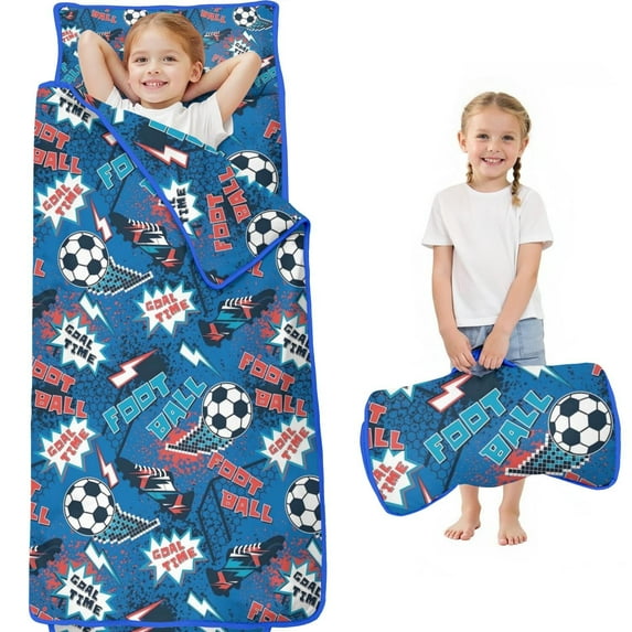 Blue Soccer Elements Pattern Toddler Nap Mats for Kids Preschool,Sleeping Mat Bag or Kids,Toddler Sleeping Bag,Toddler Nap Mat or Daycare