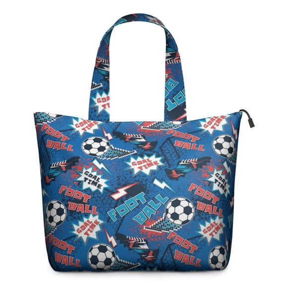 Blue Soccer Elements Pattern Travel Tote Bags for Women Carry On,Large Weekender Bags for Women Travel,Multi Functional Duffle Bag for Work,Shopping,Sports