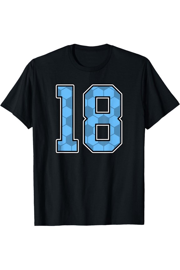 Blue Soccer Pattern Number 18 Player Uniform #18 T-Shirt, Unisex T-Shirt