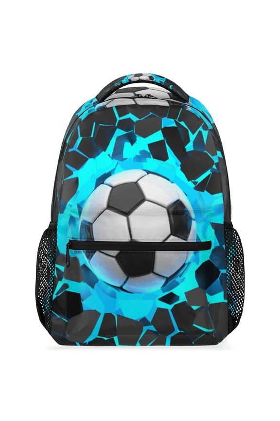 Blue Soccer Print Backpack - Sports-Themed School Bag
