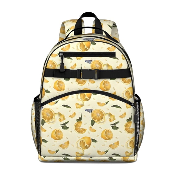 Yellow Lemon Fruit Slices White Pattern Backpack for School,Cute School Bag,Schoolbag with Adjustable Shoulder Straps & Padded Back,15.25"x11.5"x5.25"