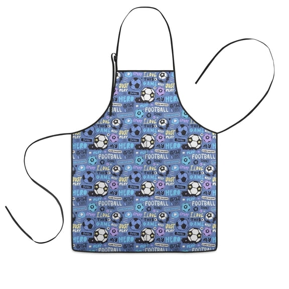 Blue Soccer Themed Pattern Kids Aprons for Girls and Boys,Adjustable Neck Strap Toddler Aprons for Kids Cooking Baking