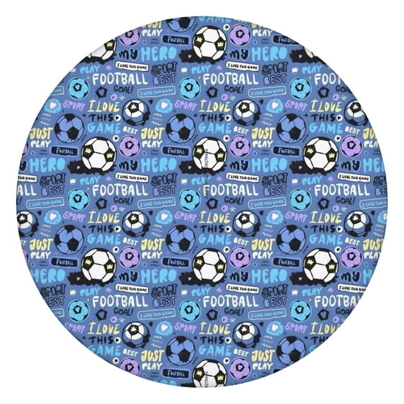 Blue Soccer Themed Pattern Round Fitted Tablecloth with Elastic Edge,Dining Table Cover Waterproof,Outdoor Round Tablecloth for Camping,Dining,Indoor and Outdoor