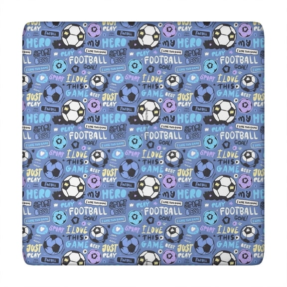 Blue Soccer Themed Pattern Square Fitted Tablecloth with Elastic Edge,Square Table Cover,Washable Elastic Table Cover for Home Kitchen Party Decor 34"x34"