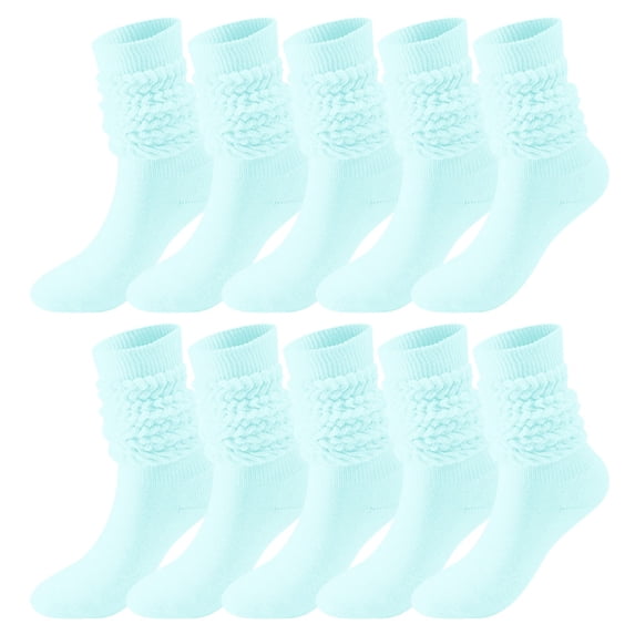 Blue Socks 5 Pairs Soild Color Socks Women Thigh High Boot Socks Soft Scrunch Socks