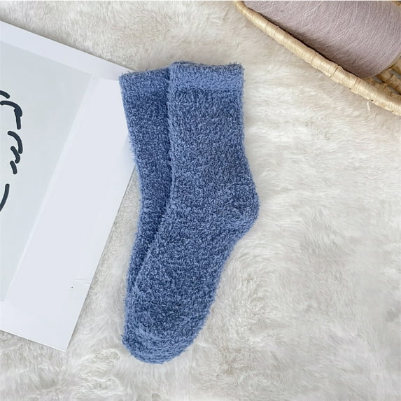 Blue Socks Coral Fleece Socks Suitable for Both Men and Women. They Are Thickened Warm Long Socks for Winter Non Shedding Solid Color Floor Sleep Socks