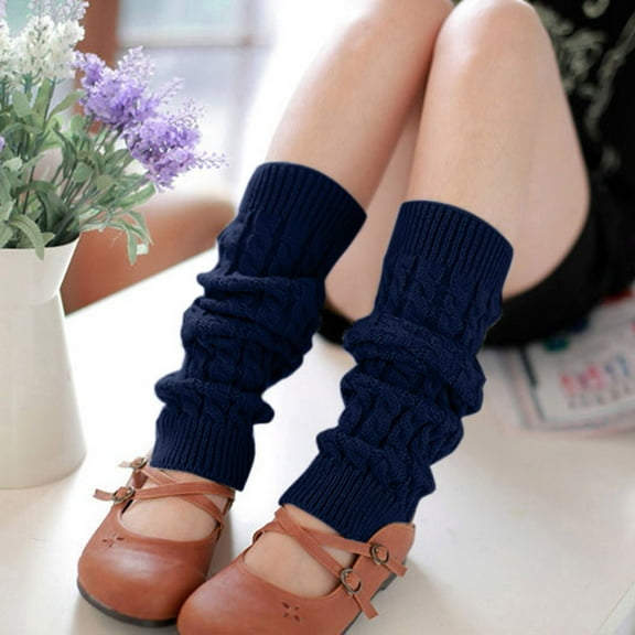 Blue Socks Fashion Women Winter Warm Leg Warmers Knitted Crochet Long Socks