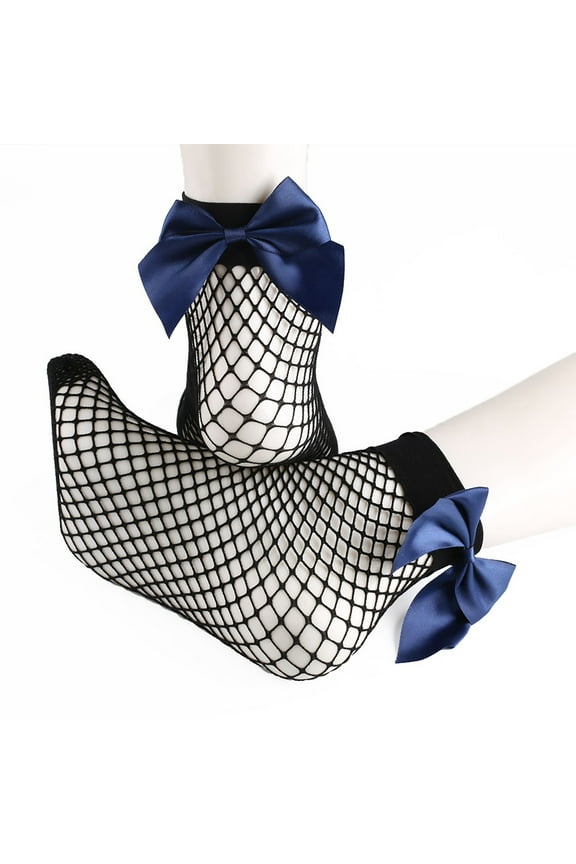Blue Socks Women Ruffle Fishnet Ankle High Socks Mesh Lace Fish Net Short Socks