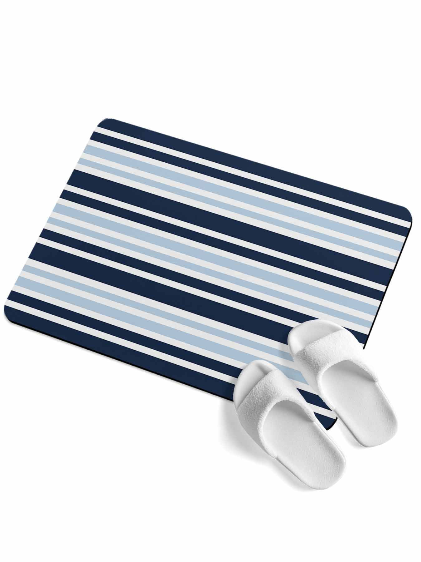 Blue and Soft Diatomaceous Earth Mat, Dark Blue Stripes Minimalist ...