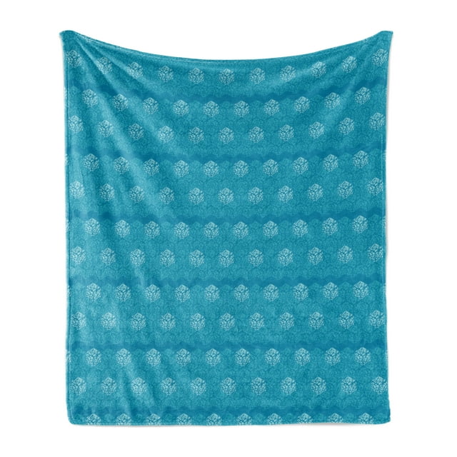 Blue Soft Flannel Fleece Blanket, Aqua Theme Drops in Hexagons Wave Pattern Geometrical Design Abstract Art, Cozy Plush for Indoor and Outdoor Use, 60" x 80", Sea Blue Dark Seafoam, by Ambesonne
