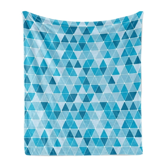 Blue Soft Flannel Fleece Blanket, Geometric Pattern with Triangles in Oceanic Winter Colors Abstract Mosaic, Cozy Plush for Indoor and Outdoor Use, 70" x 90", Blue Sky Blue Pale Blue, by Ambesonne