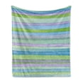 thumbnail image 1 of Blue Soft Flannel Fleece Blanket, Hand Drawn Style Watercolor Striped Pattern Soft Colors Acrylic Paint Artwork, Cozy Plush for Indoor and Outdoor Use, 50" x 70", Blue Green Violet, by Ambesonne, 1 of 5