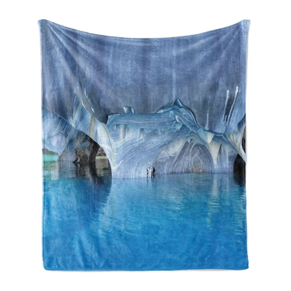 Blue Soft Flannel Fleece Blanket, Marble Cave General Carrera Lake in Chile Natural Wonders Rocks Azure Water, Cozy Plush for Indoor and Outdoor Use, 50" x 70", Blue Purplegrey White, by Ambesonne