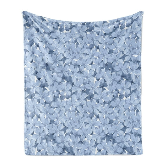 Blue Soft Flannel Fleece Blanket, Retro Style Little Blossoms Plumbago Flowers Natural Gentle Springtime Ornaments, Cozy Plush for Indoor and Outdoor Use, 50" x 60", Blue Grey White, by Ambesonne