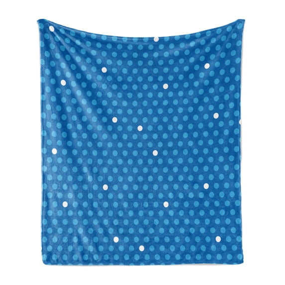 Blue Soft Flannel Fleece Throw Blanket, Bold Polka Dots in Blue and White Colors Fun Retro Style Kids Design, Cozy Plush for Indoor and Outdoor Use, 70" x 90", Blue Pale Blue White, by Ambesonne