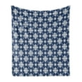 thumbnail image 1 of Blue Soft Flannel Fleece Throw Blanket, Checkered Pattern with Abstract Spring Blossoms Folkloric Holland Cultural Pattern, Cozy Plush for Indoor and Outdoor Use, 50" x 60", Blue White, by Ambesonne, 1 of 5